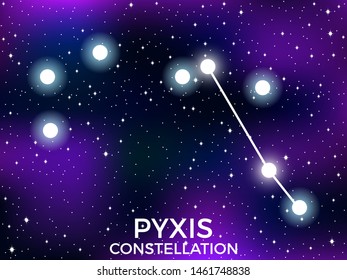 Pyxis constellation. Starry night sky. Cluster of stars and galaxies. Deep space. Vector illustration