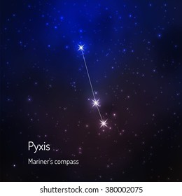 Pyxis (Mariner's compass) constellation in the night starry sky. Vector illustration