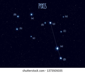 Pyxis (The Compass) constellation, vector illustration with basic stars against the starry sky