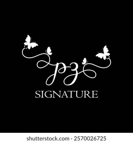 PZ Handwritten initial letter, PZ simple signature vector logo with butterfly shape variation, beauty, photography letter logo design. P Z