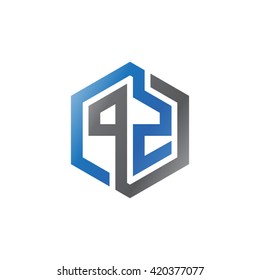 PZ initial letters looping linked hexagon logo black gray blue