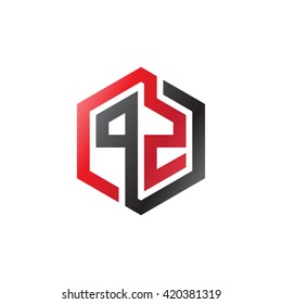 PZ initial letters looping linked hexagon logo red black