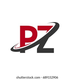 PZ initial logo company name colored red and black swoosh design, isolated on white background. vector logo for business and company identity.