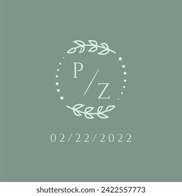 PZ initial modern monogram wedding with creative circle line