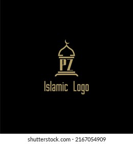 PZ initial monogram for islamic logo with mosque icon design