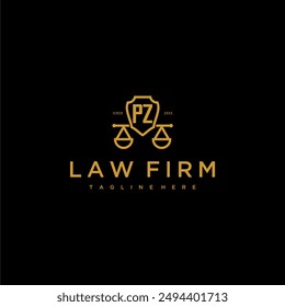 PZ initial monogram for lawfirm logo with scales and shield luxury image