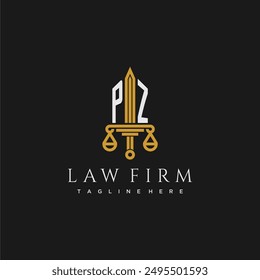 PZ initial monogram for lawfirm logo with sword and scale