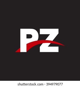 PZ initial overlapping swoosh letter logo white red black background