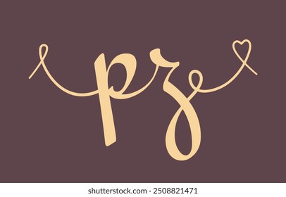 Ilustração do vetor de caligrafia do monograma do casamento inicial de PZ. Letras desenhadas à mão p e z amor design de logotipo para cartaz de dia dos namorados, cartão de saudação, álbum de fotos, impressão de banner ou tatuagem.