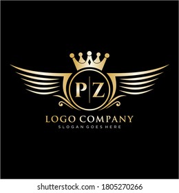 Letra PZ inicial con plantilla de logotipo de ala real.