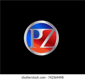 PZ Letter logo Design in a circle. Blue Red and silver colored
