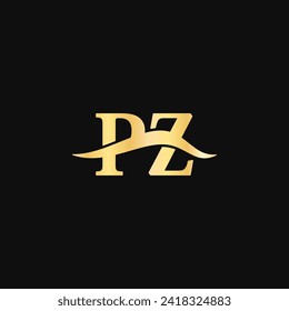 P.Z Logo Letter serif Symbol Golden typography vector of initial branding business name luxury Logotype