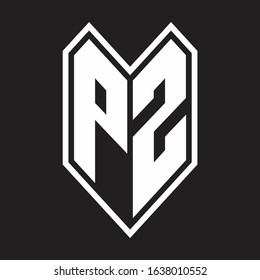 PZ Logo monogram with emblem line style isolated on black background