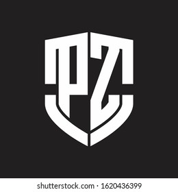 PZ Logo monogram with emblem shield shape design isolated on black background