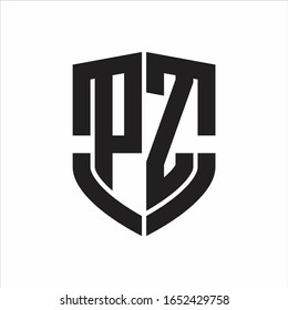 PZ Logo monogram with emblem shield shape design isolated on white background