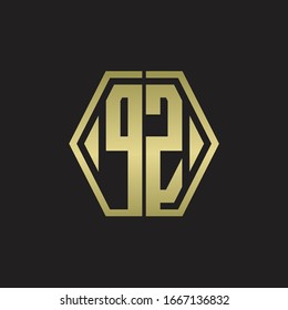 Monograma de logotipo PZ con plantilla de diseño redondeado de línea hexagonal con colores dorados