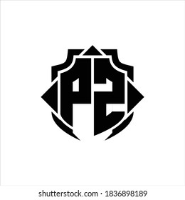 PZ Logo monogram with shield line and 3 arrows shape design template on white background