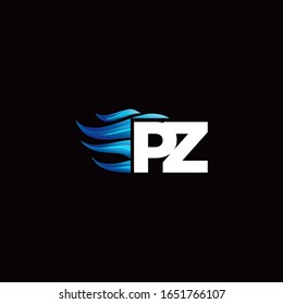 Logo de monograma PZ con plantilla de diseño de estilo de incendio azul