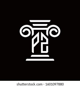 PZ monogram logo with pillar style design template