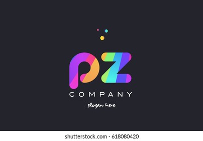 pz p z  creative rainbow green orange blue purple magenta pink artistic alphabet company letter logo design vector icon template