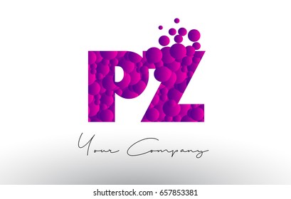 PZ P Z Dots Letter Logo with Purple Pink Magenta Bubbles Texture Vector.