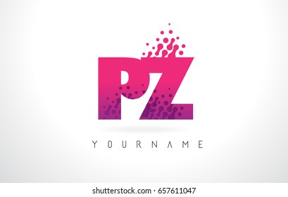 PZ P Z Letter Logo with Pink Letters and Purple Color Particles Dots Design.