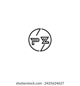 PZ simple outline concept logo and circle of initial design black and white background