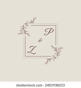 PZ wedding line square monogram with high quality professional design that will print well