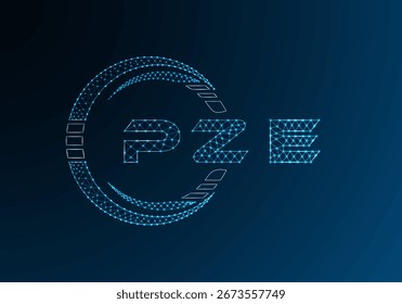 Diseño de Vector de logotipo de letra polivinílica baja PZE. Diseño de logotipo de poliéster inferior PZE. Logotipo de poliéster bajo.