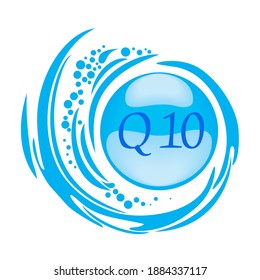 Q 10. Essential oils of q10 for skin care products. Cosmetics or skin care product ads. Icon logo. Medical image. Bubbles.  Vector Illustration