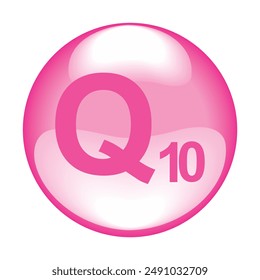 Q 10. Essential oils of q10 for skin care products. Cosmetics or skin care product ads. Icon logo. Medical image. Bubbles.  Vector Illustration