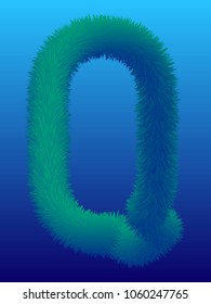 "Q" 3D Fur Effect Typographic Icon On Color Background. Graphic Font For Your Design Background. Design Concept For Graphic, Banners, Presentations, Wallpaper. Vector Illustration.  Eps10