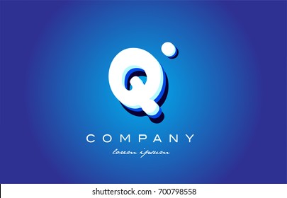 Q 3d letters blue white logo vector creative company icon design template modern white