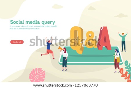 Q & A, QNA vector ilustration concept, people asking to online support center via smartphone and laptop, can use for, landing page, template, ui, web, mobile app, poster, banner, flyer