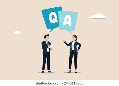 Q and A, question and answers, FAQ frequently asked question, resolution or advice concept, business people discussing with question and answer.