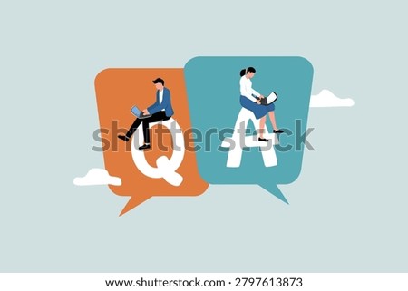 Q and A, question and answers, FAQ frequently asked question, information or solution to solve problem, resolution or advice concept, businesspeople working on dialog with question and answer.