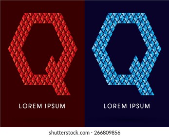 Q ,Abstract font, concept hot and cool, fire and ice, graphic, vector.