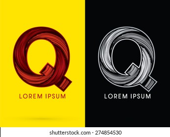 Q ,Abstract , font, concept  Spin, designed using red,black and white, grunge brush, sign.