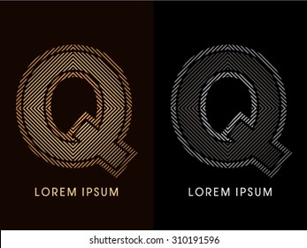 Q ,abstract luxury font, Designed using gold and black line square, geometric shape, graphic vector. 