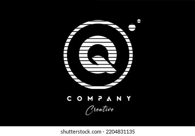 Q alphabet letter logo icon design with black and white line stripe and circle. Creative template for company and business