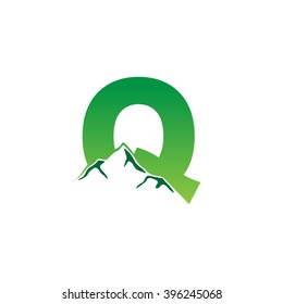 Q alphabet mountain negative space letter logo green