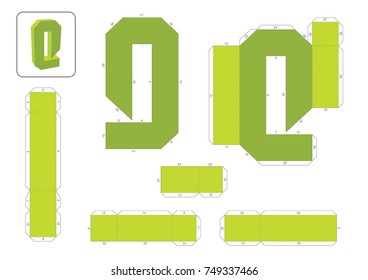Q Alphabet paper model template, cut out and glue with numbers marked into a 3d model.