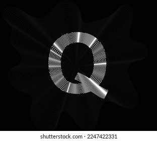 Q Alphabet Vector numerals. black and white color Abstract Wave Line in Alphabet