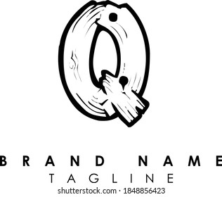 Q Alphabet Wood Logo Monogram Letter Design