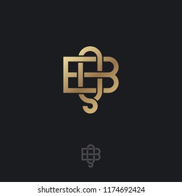 Q and B letters. Q and B monogram consist of inwrought gold lines, isolated on a dark background. Monochrome option.