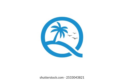 a Q beach themed graphic image, on a white background. vector graphic base.