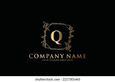 Q Beauty vector initial logo, handwriting logo of initial signature, wedding, fashion, jewerly, boutique, floral and botanical with creative template for any company or business.
