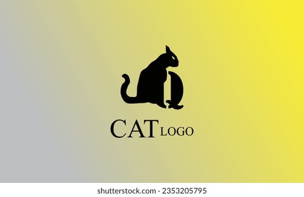 Q black cat creative design, minimal logo with yellow Gary gradient background.