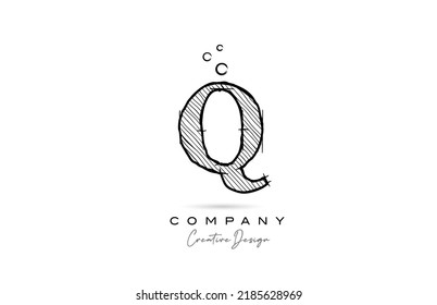Q black white alphabet letter logo icon with cartoonish style. Creative cartoon template for company and business