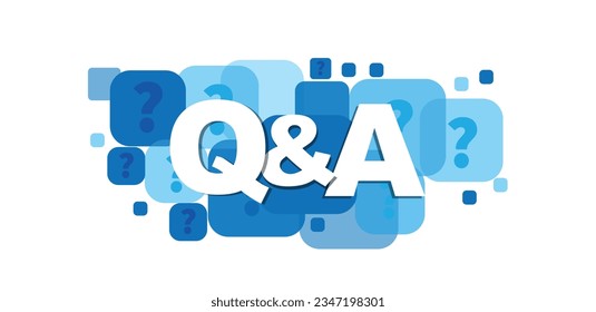 Q and A blue typography banner with question marks